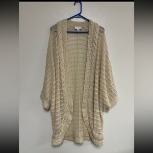 Chico’s sweater cardigan long wool blend open dolman sleeves cream ivory L XL